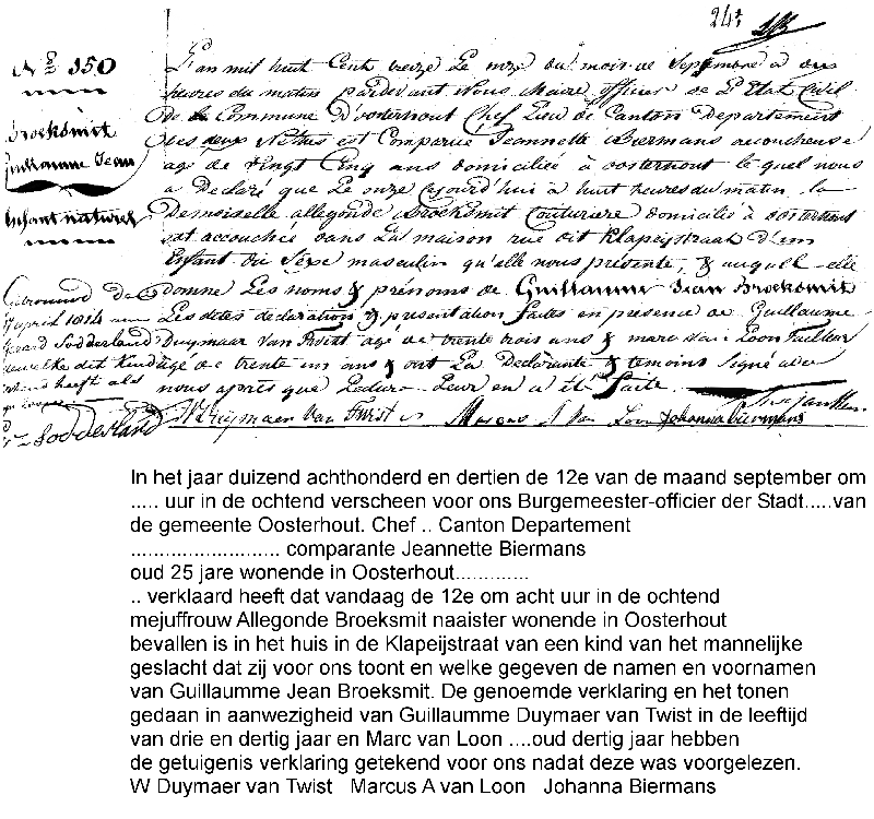 18130911 geb akte 150 Guillaume Jean zv Allegonde Broeksmit +NL txt